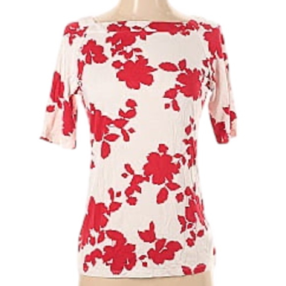 Talbots Red and White Floral top Valentines Day